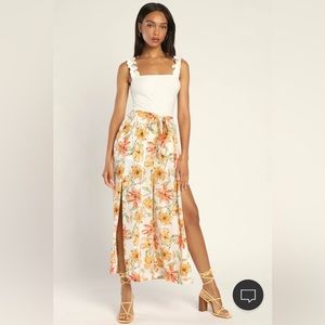 Vibrant Blooms White Floral Print Flyaway Wide-Leg Pants